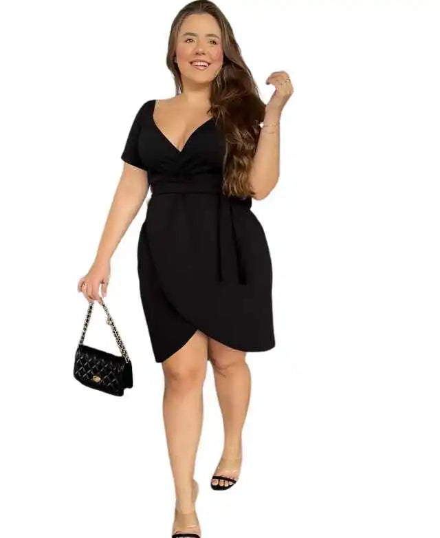 Vestido Feminino Plus Size Crepe Cruzado Elastano Lycra